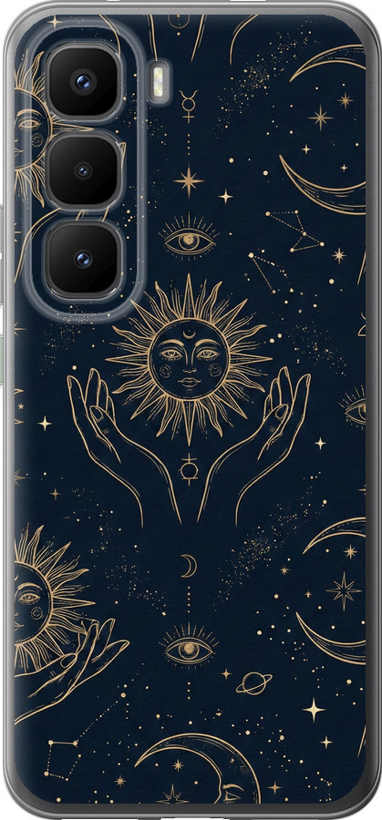 Celestial Harmony: Sun & Moon Gold Mystic Pattern