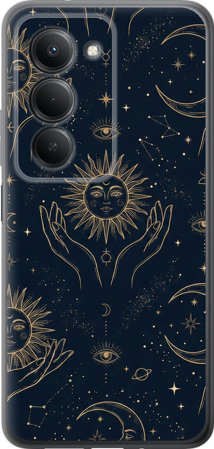 Celestial Harmony: Sun & Moon Gold Mystic Pattern