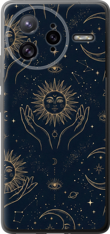 Celestial Harmony: Sun & Moon Gold Mystic Pattern