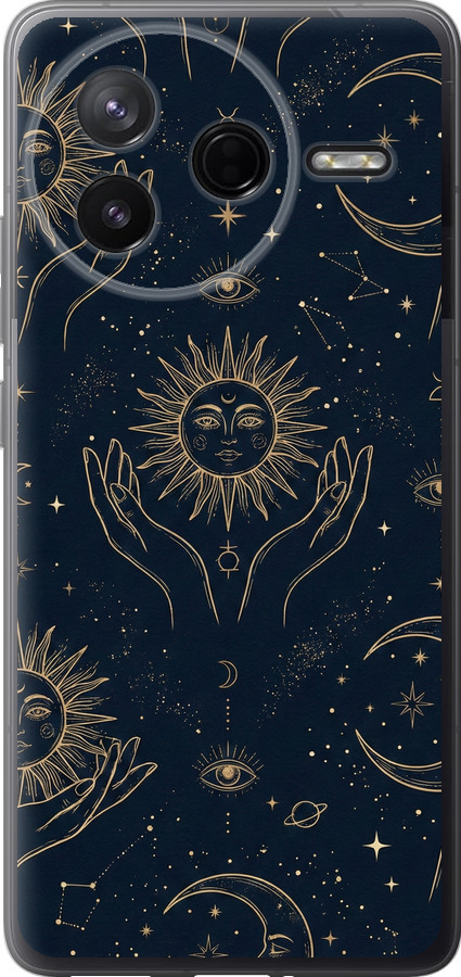 Celestial Harmony: Sun & Moon Gold Mystic Pattern