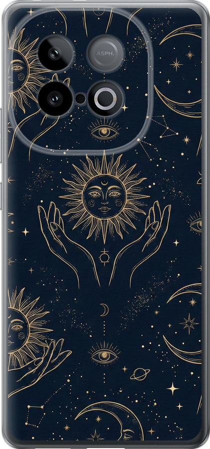Celestial Harmony: Sun & Moon Gold Mystic Pattern