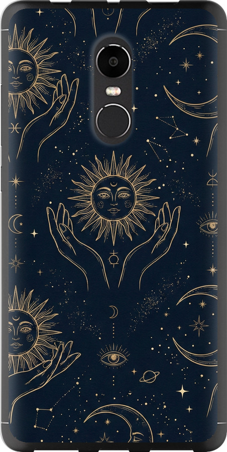 Celestial Harmony: Sun & Moon Gold Mystic Pattern