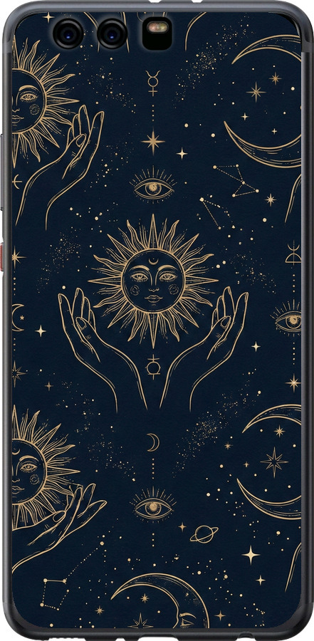 Celestial Harmony: Sun & Moon Gold Mystic Pattern