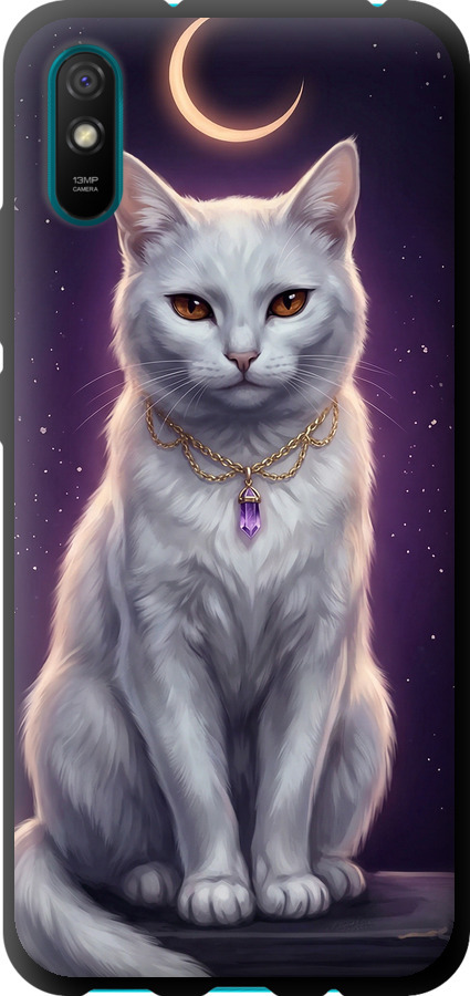 Mystic White Cat Gothic Dark Purple Gold