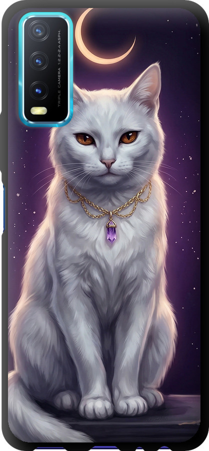 Mystic White Cat Gothic Dark Purple Gold