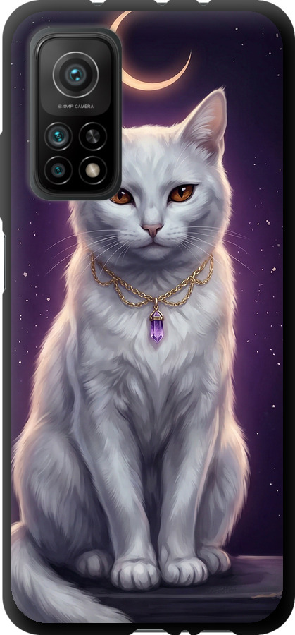 Mystic White Cat Gothic Dark Purple Gold