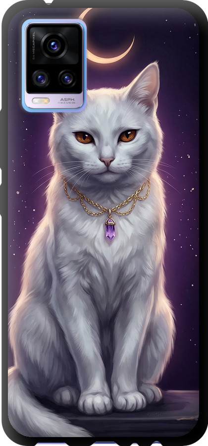 Mystic White Cat Gothic Dark Purple Gold
