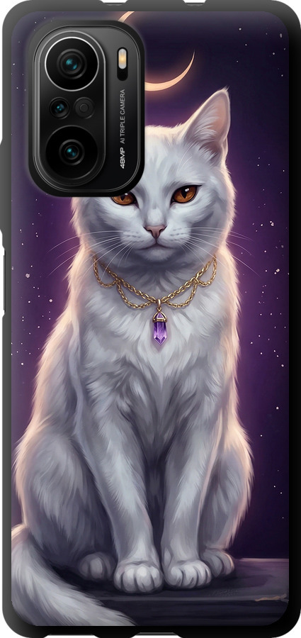 Mystic White Cat Gothic Dark Purple Gold