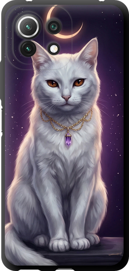Mystic White Cat Gothic Dark Purple Gold