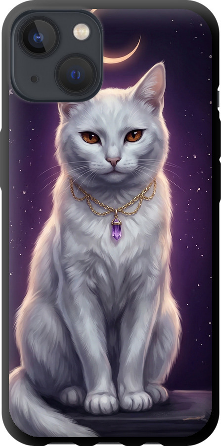 Mystic White Cat Gothic Dark Purple Gold