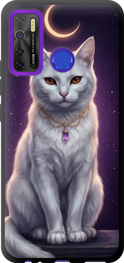 Mystic White Cat Gothic Dark Purple Gold