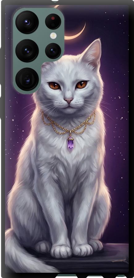 Mystic White Cat Gothic Dark Purple Gold