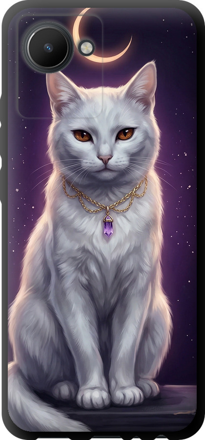 Mystic White Cat Gothic Dark Purple Gold
