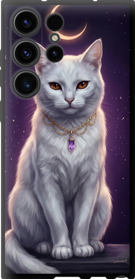 Mystic White Cat Gothic Dark Purple Gold