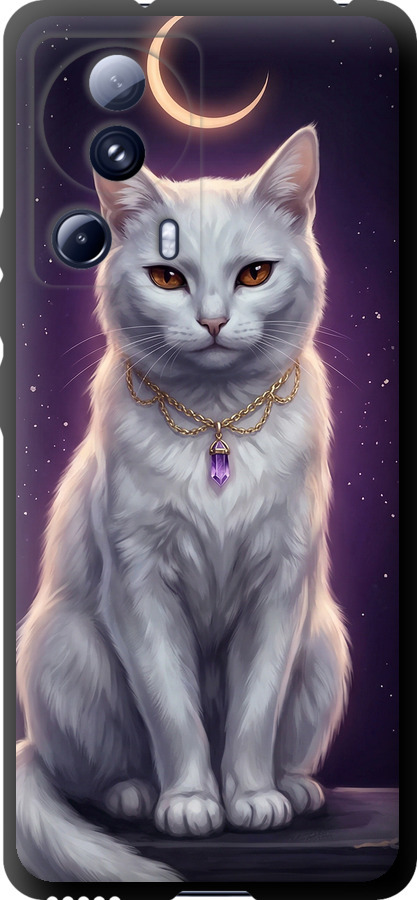 Mystic White Cat Gothic Dark Purple Gold