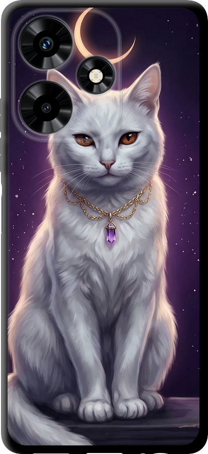 Mystic White Cat Gothic Dark Purple Gold
