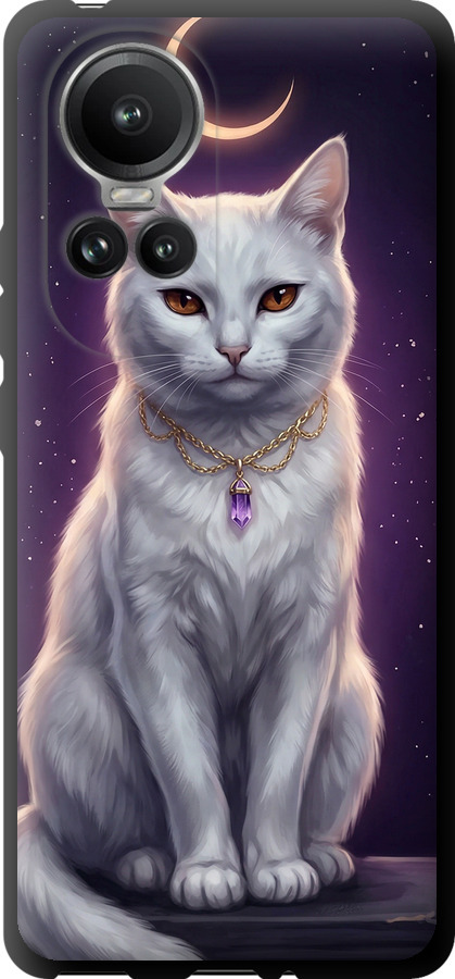 Mystic White Cat Gothic Dark Purple Gold