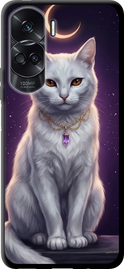 Mystic White Cat Gothic Dark Purple Gold