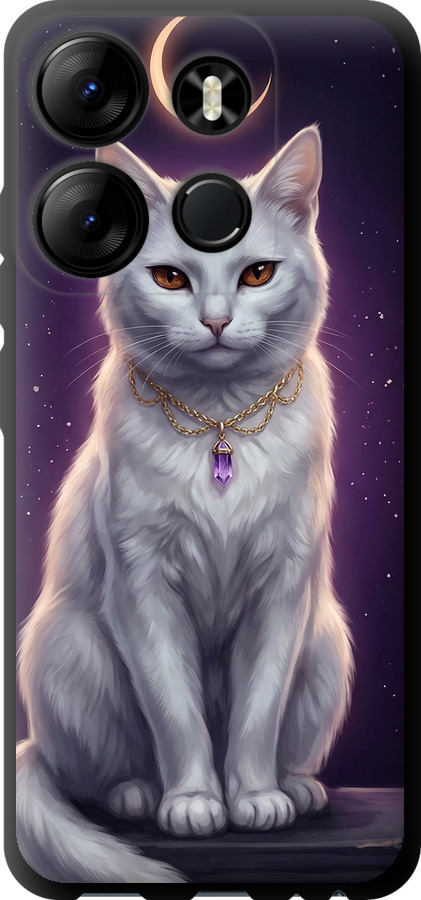 Mystic White Cat Gothic Dark Purple Gold
