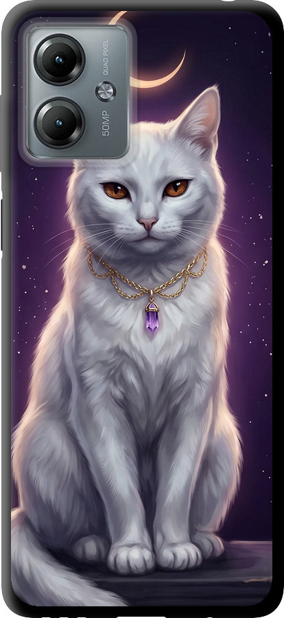 Mystic White Cat Gothic Dark Purple Gold