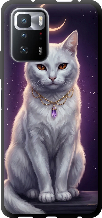 Mystic White Cat Gothic Dark Purple Gold