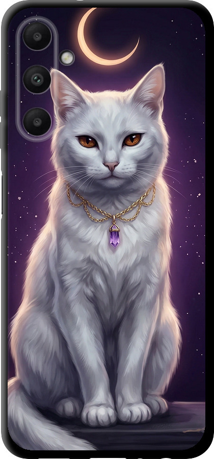Mystic White Cat Gothic Dark Purple Gold