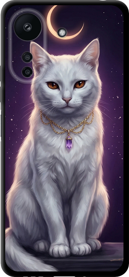 Mystic White Cat Gothic Dark Purple Gold
