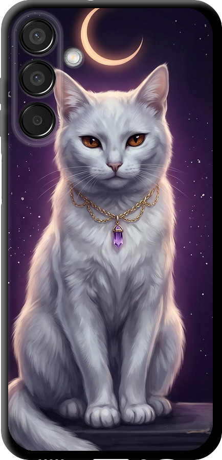 Mystic White Cat Gothic Dark Purple Gold