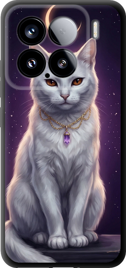 Mystic White Cat Gothic Dark Purple Gold