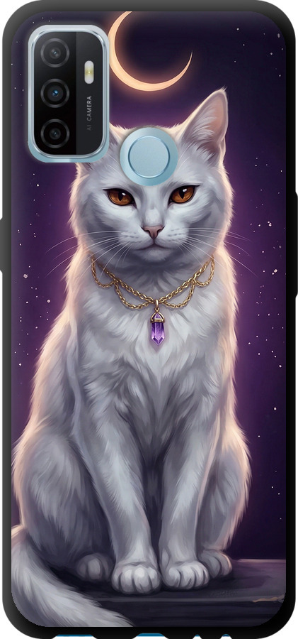 Mystic White Cat Gothic Dark Purple Gold
