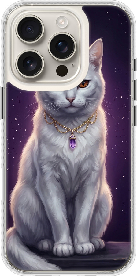 Mystic White Cat Gothic Dark Purple Gold