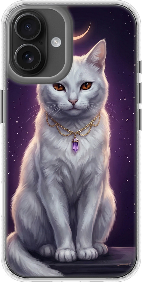 Mystic White Cat Gothic Dark Purple Gold