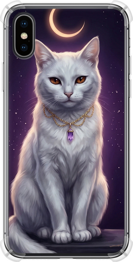 Mystic White Cat Gothic Dark Purple Gold