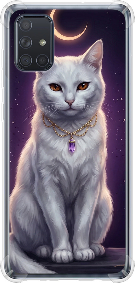 Mystic White Cat Gothic Dark Purple Gold