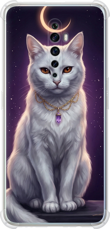 Mystic White Cat Gothic Dark Purple Gold