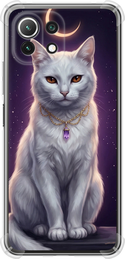 Mystic White Cat Gothic Dark Purple Gold