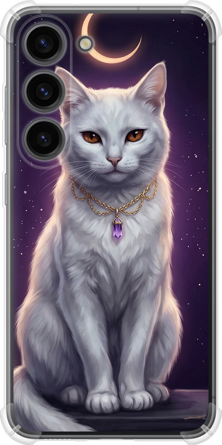 Mystic White Cat Gothic Dark Purple Gold
