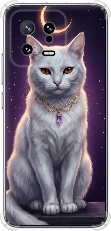 Mystic White Cat Gothic Dark Purple Gold