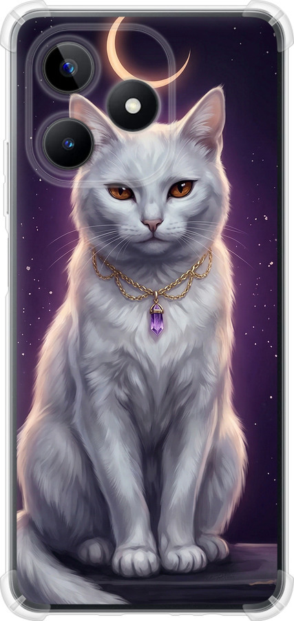 Mystic White Cat Gothic Dark Purple Gold