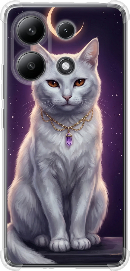 Mystic White Cat Gothic Dark Purple Gold