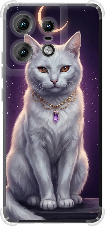 Mystic White Cat Gothic Dark Purple Gold