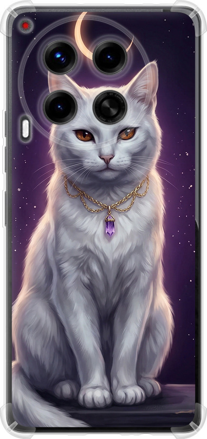 Mystic White Cat Gothic Dark Purple Gold