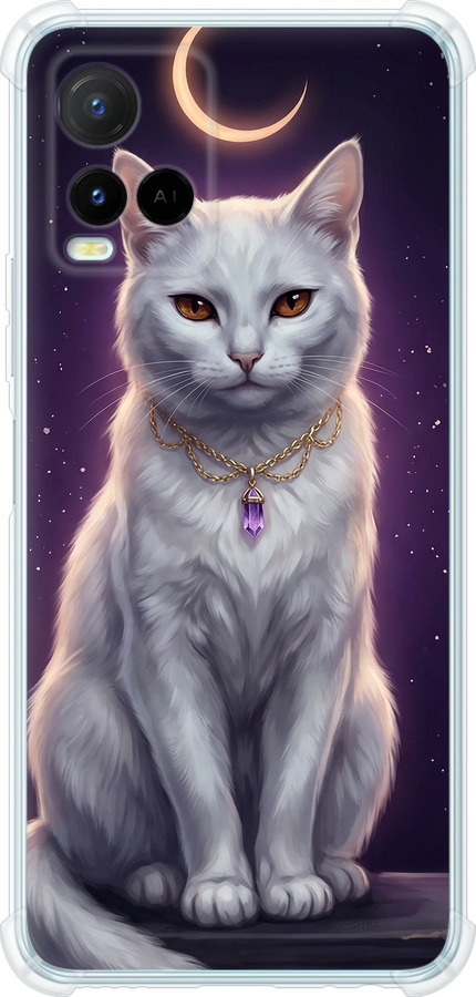 Mystic White Cat Gothic Dark Purple Gold