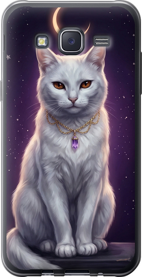 Mystic White Cat Gothic Dark Purple Gold