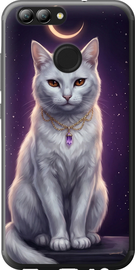 Mystic White Cat Gothic Dark Purple Gold