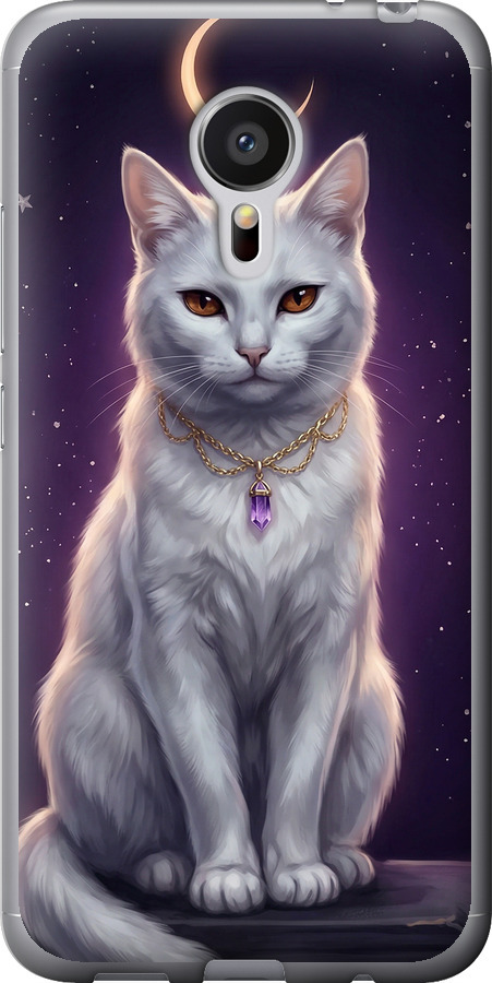 Mystic White Cat Gothic Dark Purple Gold