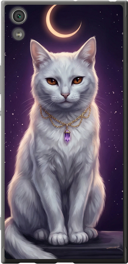 Mystic White Cat Gothic Dark Purple Gold