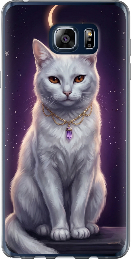 Mystic White Cat Gothic Dark Purple Gold