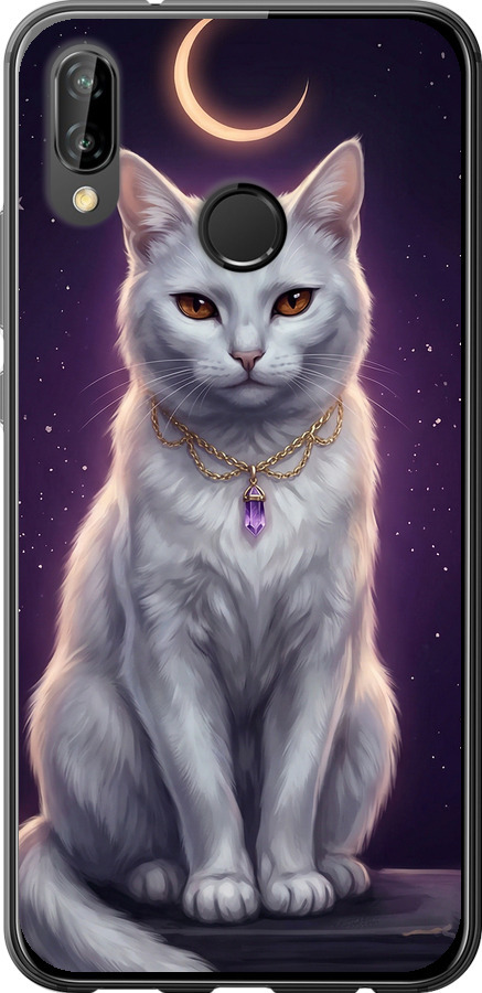 Mystic White Cat Gothic Dark Purple Gold
