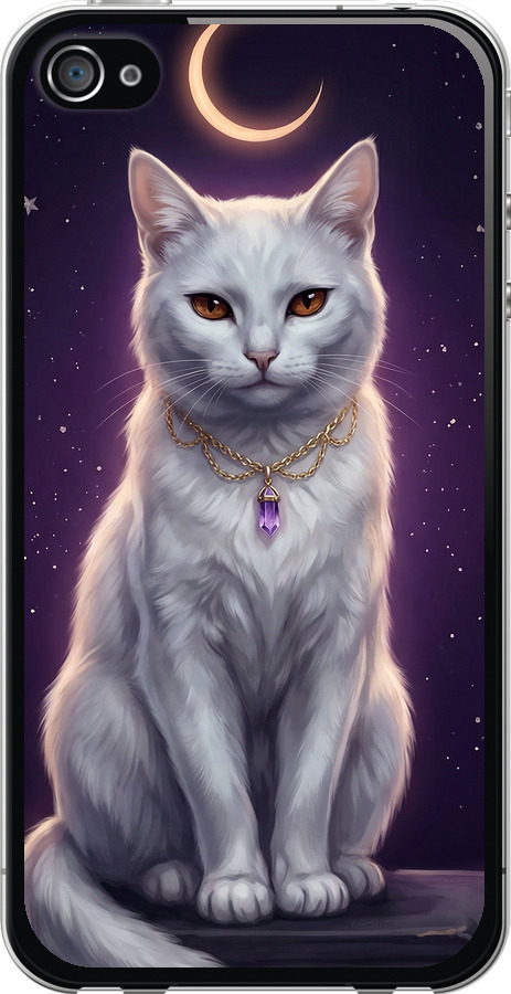 Mystic White Cat Gothic Dark Purple Gold
